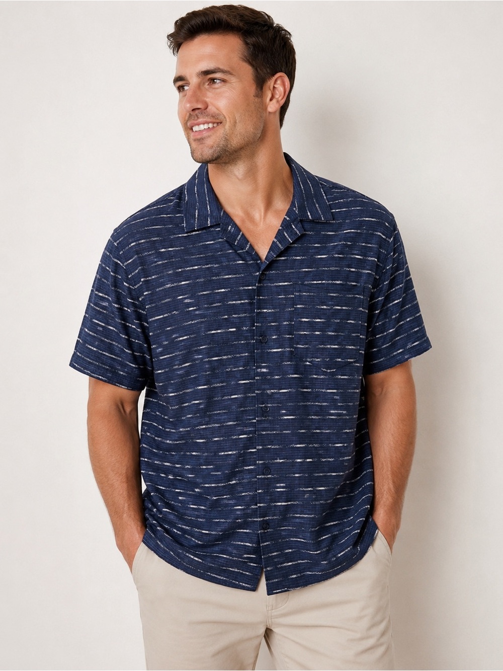NWT VRST Men’s Performance Resort Shirt Navy/Sand Washed Button-Up, Size Large